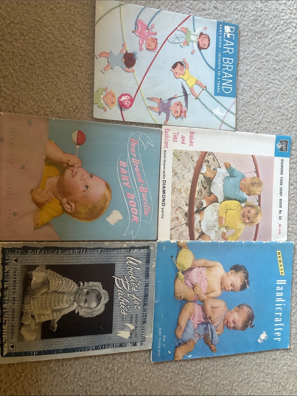 Lot of 5 Vintage Baby Afghan Clothing Knit Crochet Leaflets 50’s  Leisure Arts